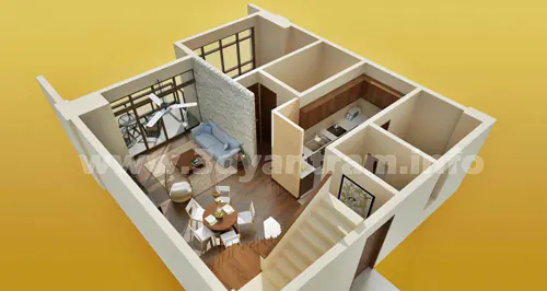 3d floor plan designer services studio 1 bedroom 500 sq ft Apartment house Residential condominium layout design